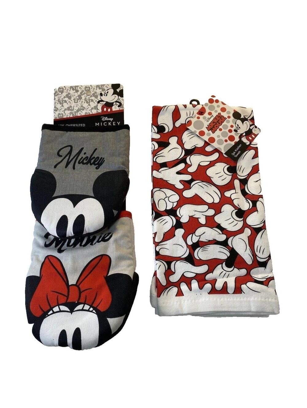 Mickey Mouse Kitchen Decor Oven Mitts Dish Towels Set New Disney Themed Cooking